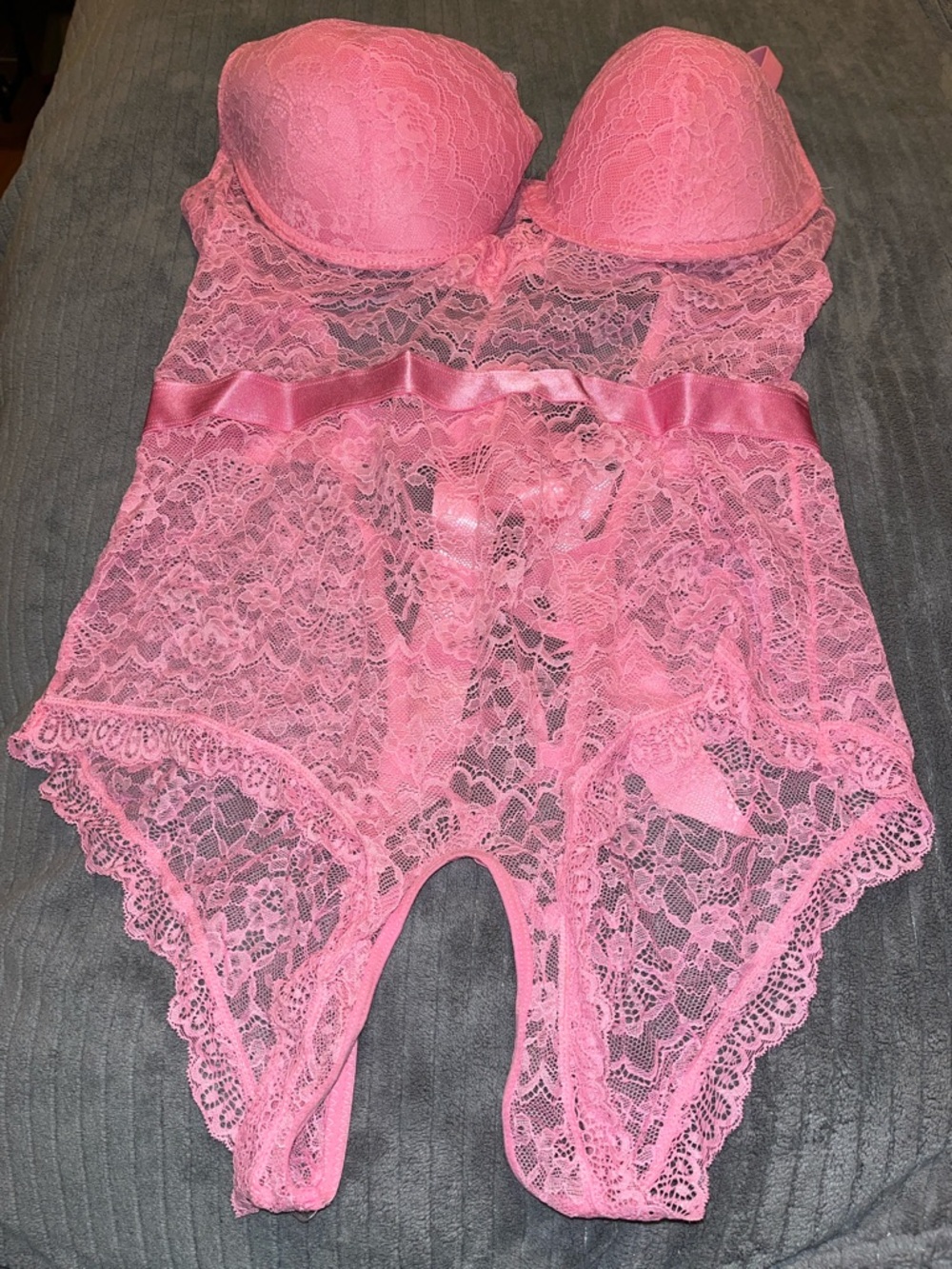Maidenform Pink Lace Bustier Teddy